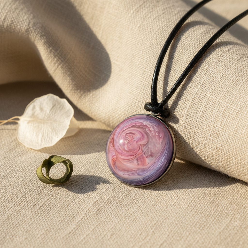 Round Cabochon Pendant with swirls in elegant setting